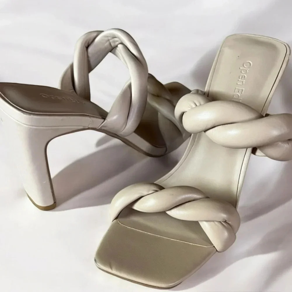 Open Edit Remmy Twist Sandal Ivory Sz 6.5M Women’s Block Heel Square Toe